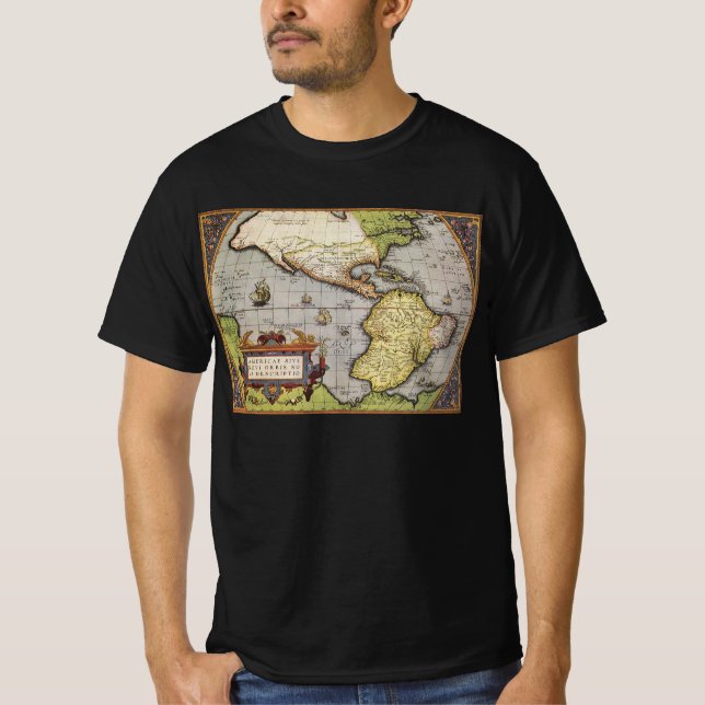 Abraham Ortelius världskarta över Amerika T Shirt (Framsida)