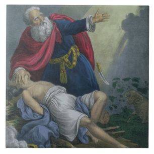 Abraham som erbjuder upp hans Son Isaac, från en Kakelplatta