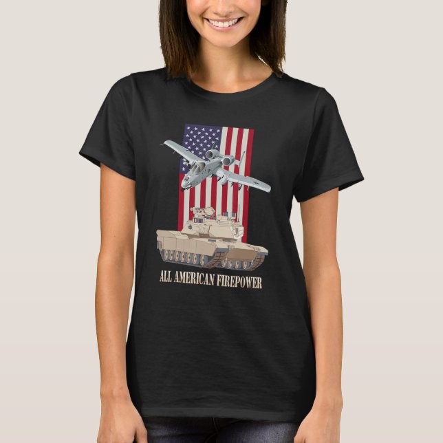 Abrams M1A2 A 10 Thunderbolt II Amerikansk Flagga T Shirt (Framsida)