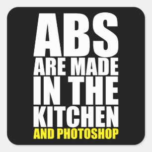 Abs görs i köket och Photoshop - roligt Fyrkantigt Klistermärke