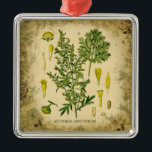 Absinthe Botanical Collage Julgransprydnad Metall<br><div class="desc">En samlad bild av en gammal botanisk illustration av Artemisia Absinthium (wormwood) som ingår i absinthe.</div>