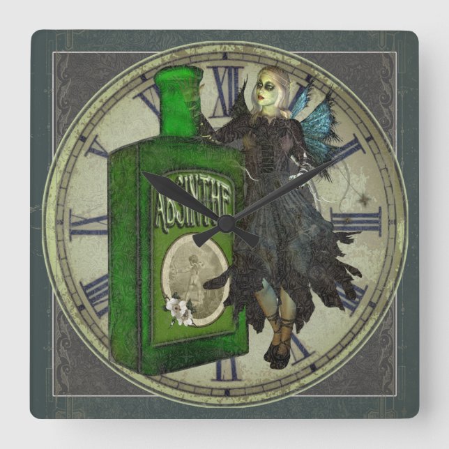 Absinthe Fairy - La Fée Verte - Grönten Fairy Fyrkantig Klocka (Framsida)