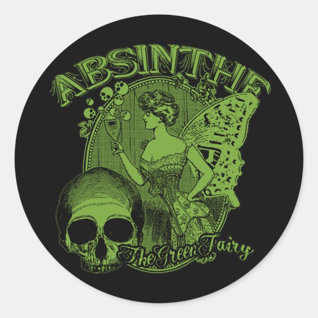 Absinthe Grönt Fairy Dam Runt Klistermärke (Framsida)