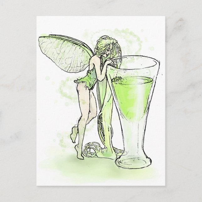 Absinthe La Fee Verte Fairy with Glass (ingen text Vykort (Framsida)