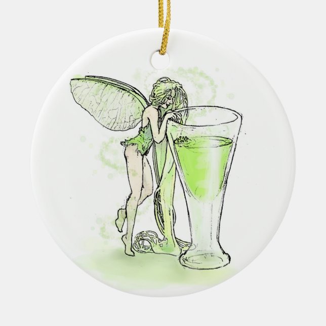 Absinthe La Fee Verte Fairy with Glass Julgransprydnad Keramik (Framsidan)