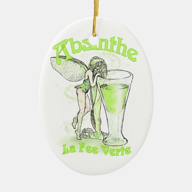 Absinthe La Fee Verte Fairy with Glass Julgransprydnad Keramik (Framsidan)