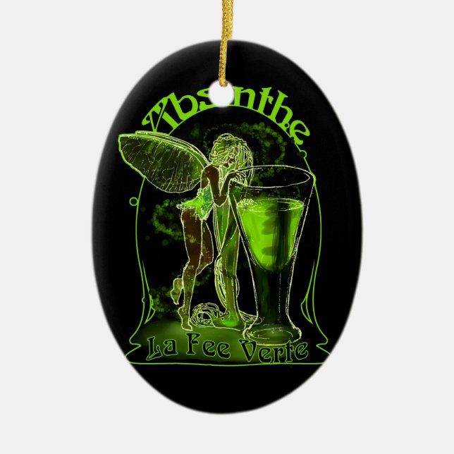 Absinthe La Fee Verte Fairy with Glass Julgransprydnad Keramik (Framsidan)
