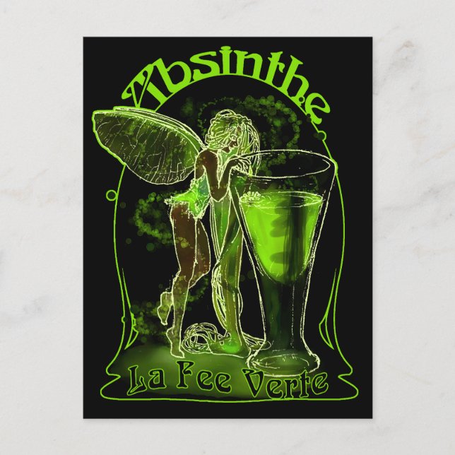 Absinthe La Fee Verte Fairy with Glass Vykort (Framsida)