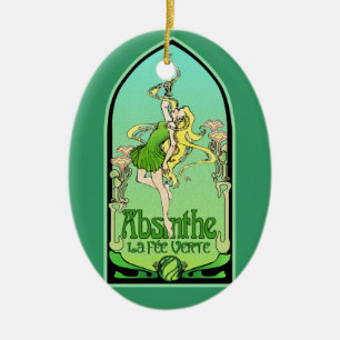 Absintheart nouveau julgransprydnad keramik