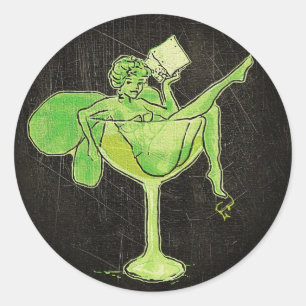 Absintheflicka i exponeringsglas (ingen text) runt klistermärke