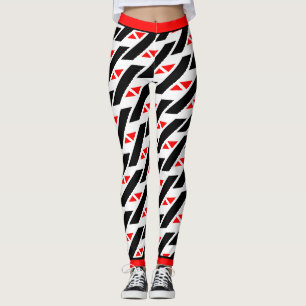 Absolut Abstrakt Röd Vit Svart Mönster Leggings