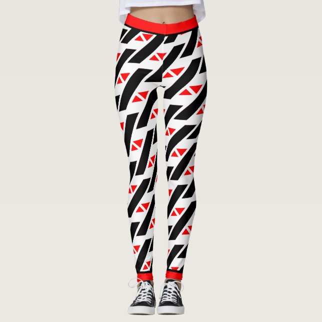 Absolut Abstrakt Röd Vit Svart Mönster Leggings (Framsida)