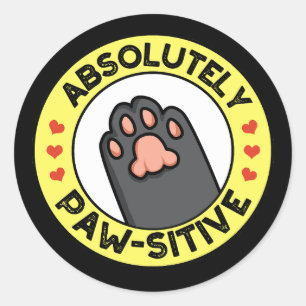 Absolut Pawsitive Funny Tass Pun Mörk BG Runt Klistermärke