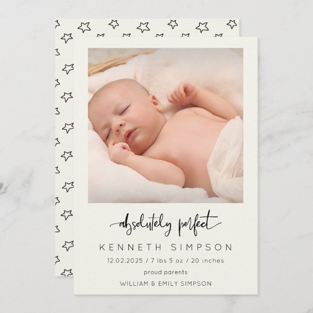 Absolut Perfekt Photo Baby Birth Notice Meddelande (Fram/baksida)