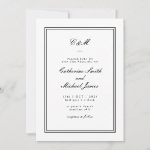 Absolute Classic Black and White Monogram Bröllop Inbjudningar