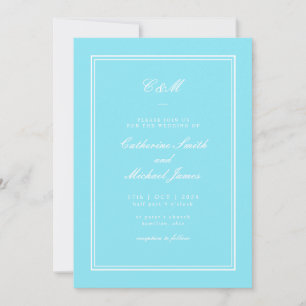 Absolute Classic Bright Aqua Monogram Bröllop Inbjudningar