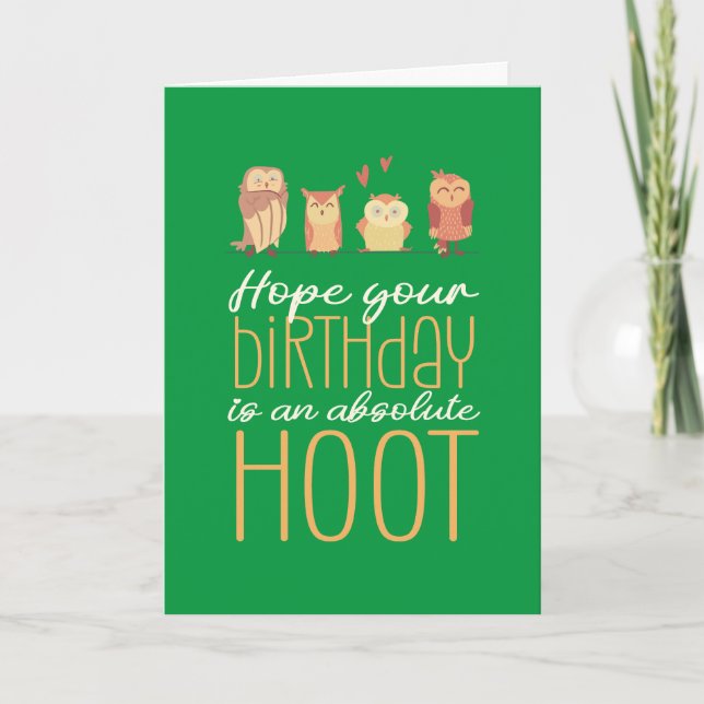 Absolute Hoot Cute Uggla Tecknad Pun Funny Birthda Kort (Framsida)