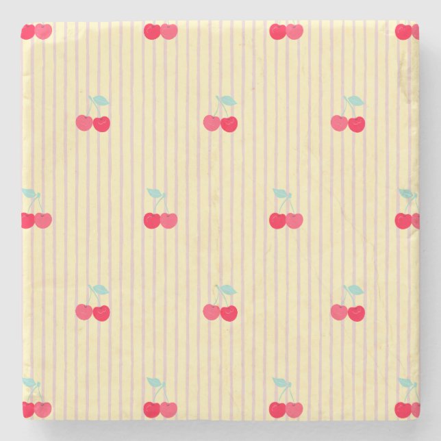 Absorbent Retro Cherries Pattern Retro Pop Stenunderlägg (Framsidan)