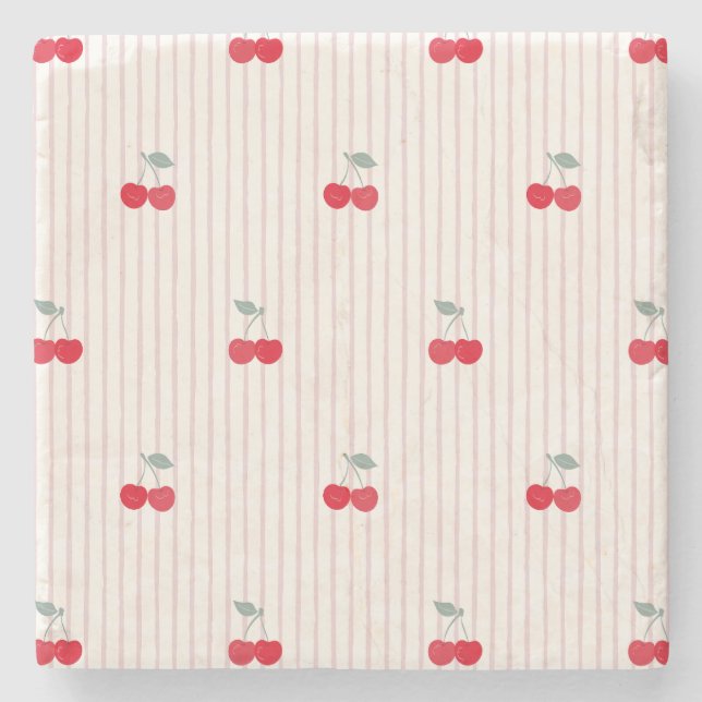 Absorbent Retro Cherries Pattern Sweetheart Glaze Stenunderlägg (Framsidan)