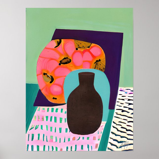 Abstact Vas och Bord Setting i Aqua och Orange Poster (Framsidan)