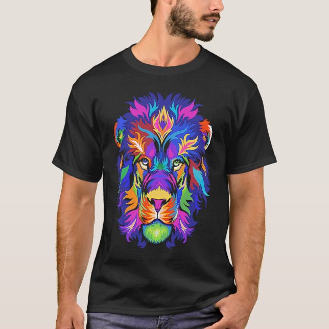 Abstract African Lion Head  Colorful Rainbow T Shirt (Framsida)