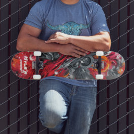 Abstract airbrush street art in reds and grays mini skateboard bräda 18,5 cm