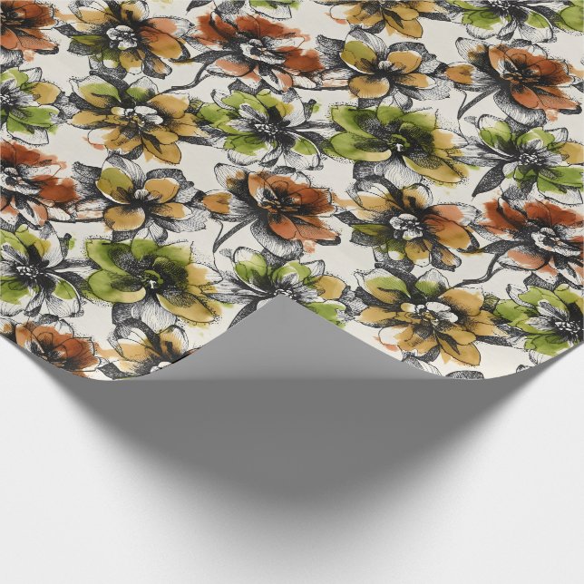 Abstract Alcohol Wash Pen and Ink Flowers Presentpapper (Hörn)