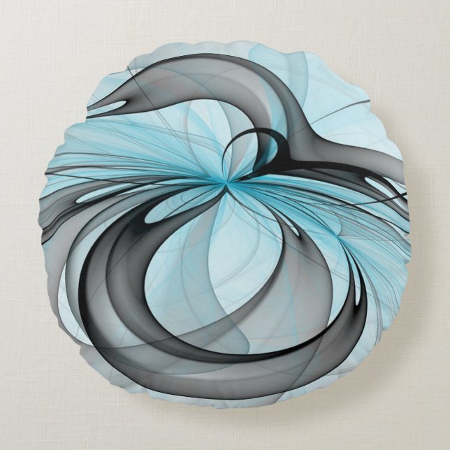 Abstract Anthracite Gray Blue Modern Fractal Art Rund Kudde (Framsidan)
