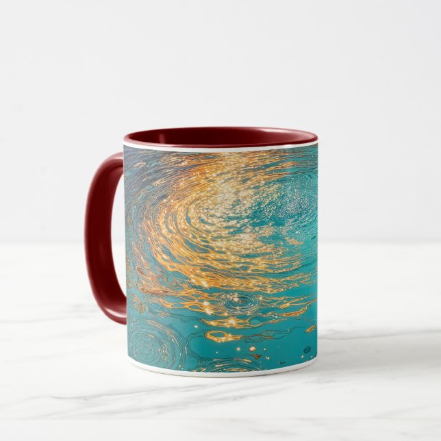 Abstract Aqua Waves with Golden Sunlight Mugg (Framsida vänster)