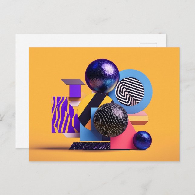 Abstract arrangement with colorful spheres vykort (Fram/baksida)
