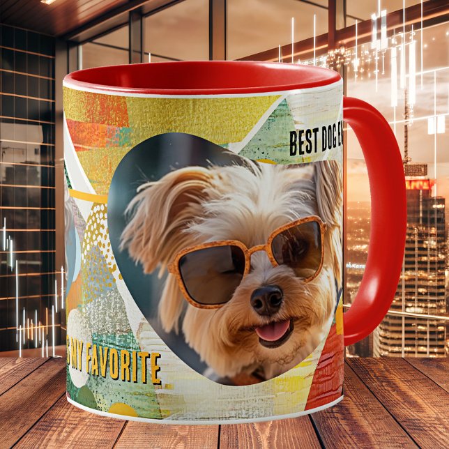 Abstract Art Collage Custom Dog Photo Kaffemugg (Whimsical mug featuring two custom photos on a collage of abstract art of your choice - dog lovers)