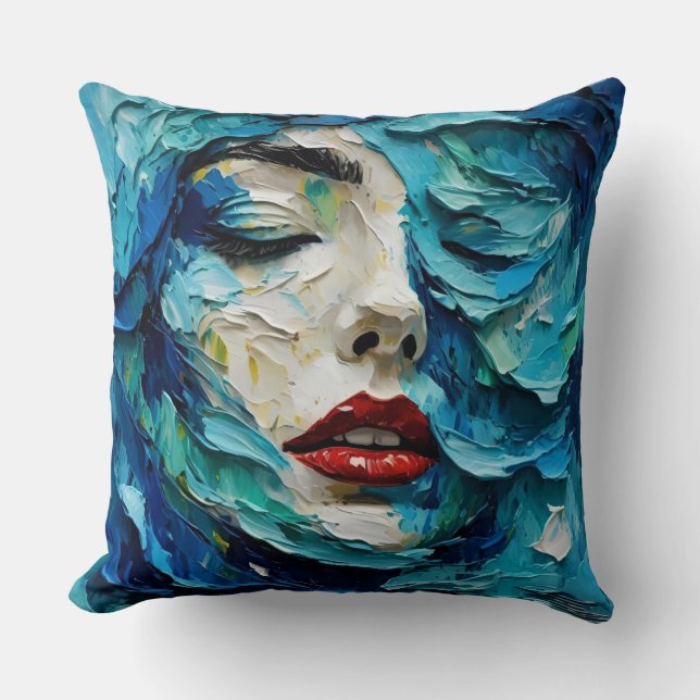 Abstract art painting female face ocean waves kudde (Framsida)