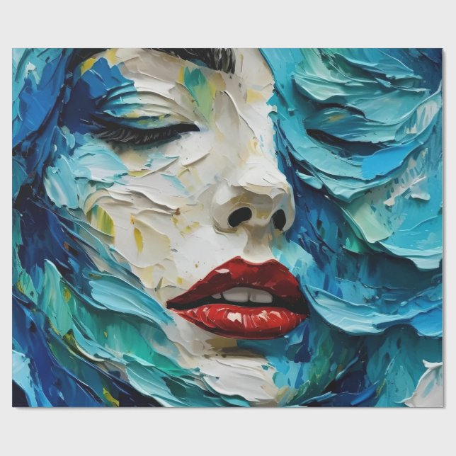 Abstract art painting female face ocean waves presentpapper (Platt)