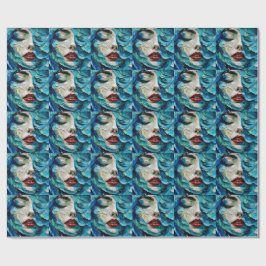 Abstract art painting female face ocean waves presentpapper