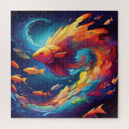 Abstract art with fish in space pussel