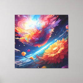 Abstract art with flowers in space canvastryck