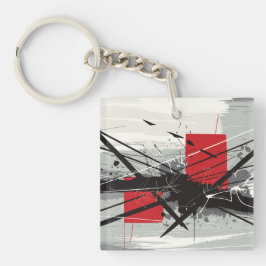 Abstract Art with Red Blocks & Black Strokes