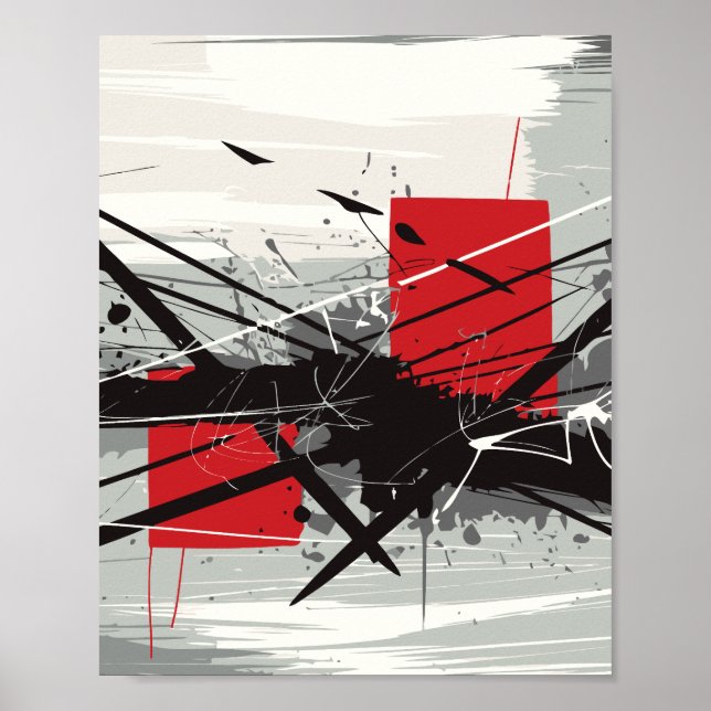 Abstract Art with Red Blocks & Black Strokes Poster (Framsidan)