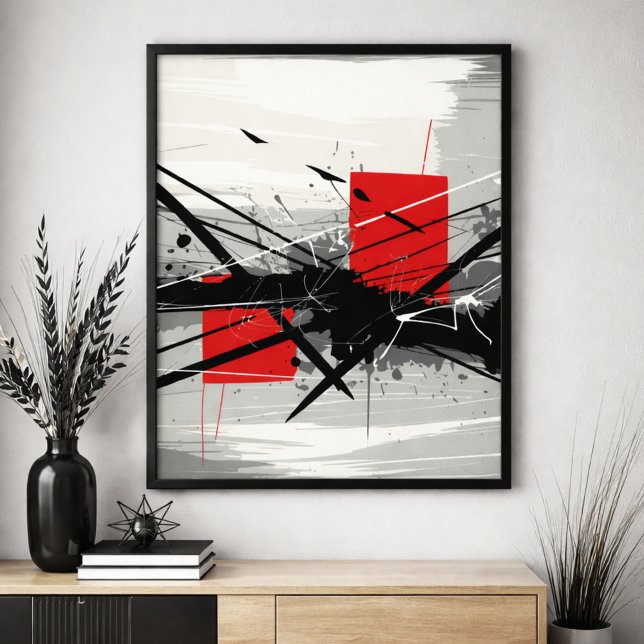 Abstract Art with Red Blocks & Black Strokes Poster (Skapare uppladdad)