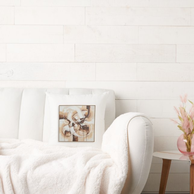 Abstract art with white, beige and brown colours. kudde (Soffa)