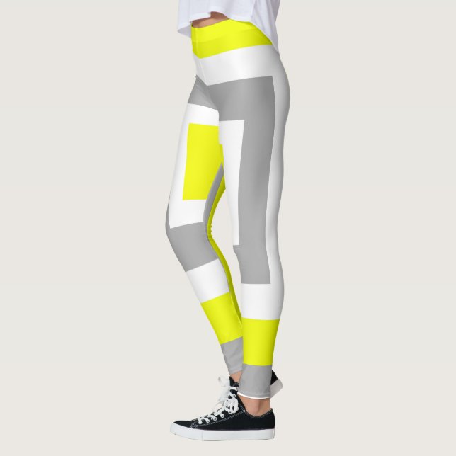 Abstract Art Yellow Grey White Leggings (Vänster)