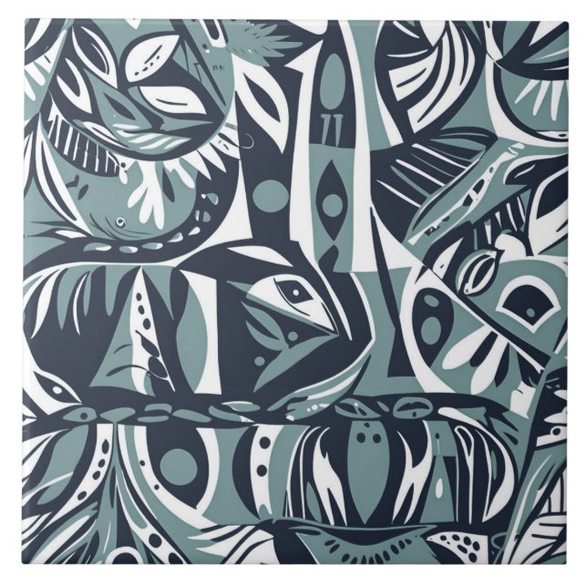 Abstract Artistic Boho Whimsical Geometric Blue Kakelplatta (Framsidan)