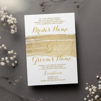 Abstract Artsy White Gold Brushstrokes Wedding Inbjudningar
