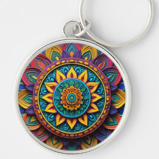 Abstract artwork round metal Keychain  Rund Silverfärgad Nyckelring