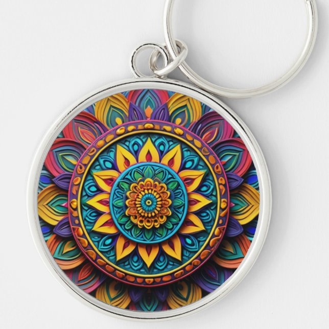 Abstract artwork round metal Keychain  Rund Silverfärgad Nyckelring (Framsidan)