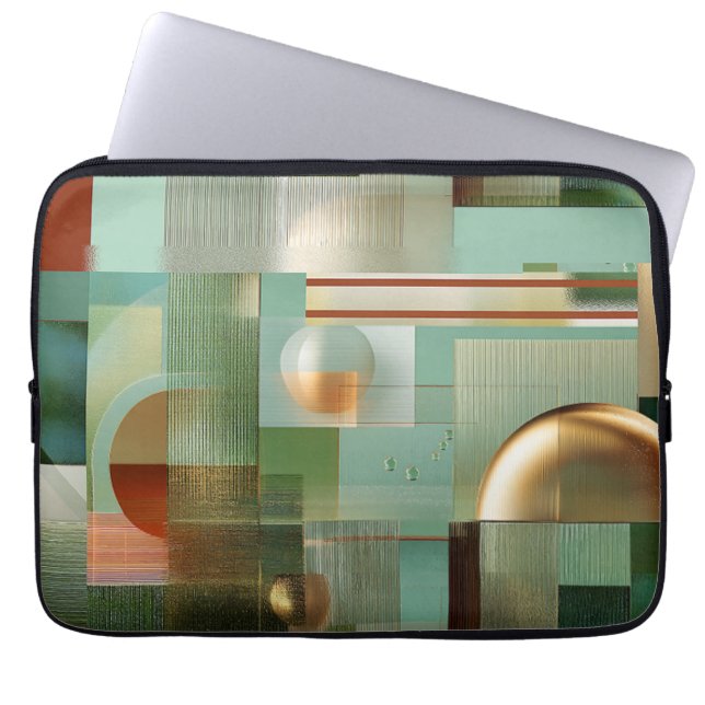 Abstract Bauhaus Green Gold Laptop Sleeve (Framsidan)