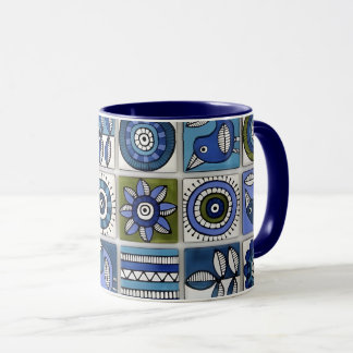Abstract Bird and Flower Ceramic Tiles Mugg
