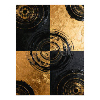 Abstract Black and Gold Circles Fototryck