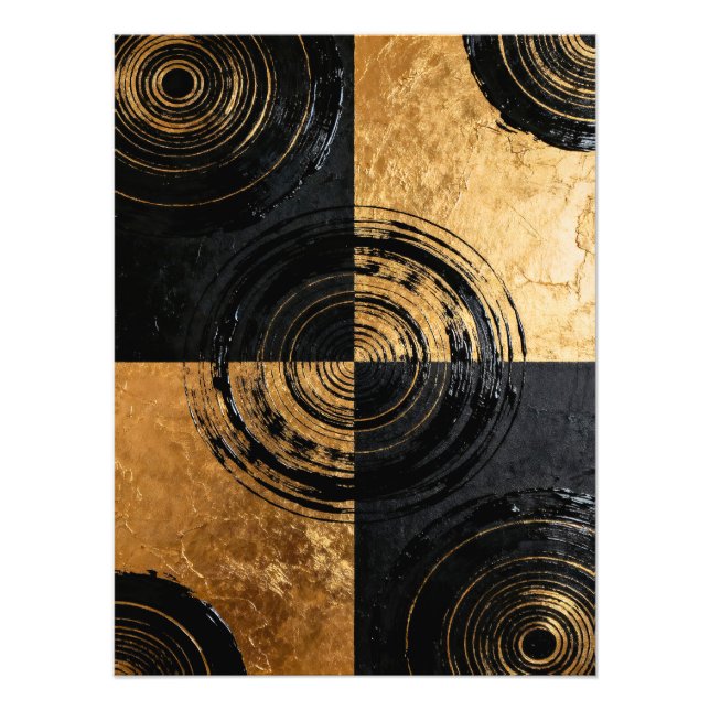 Abstract Black and Gold Circles Fototryck (Framsidan)