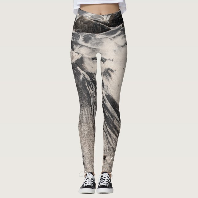 Abstract Black and White Sand Textures with Rocks  Leggings (Framsida)